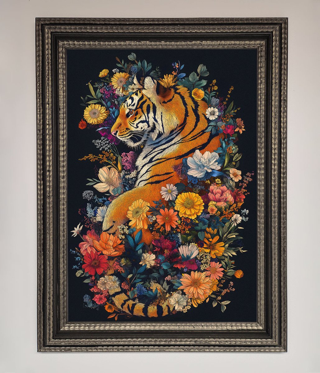 Floral Garden Tiger Framed Wall Art