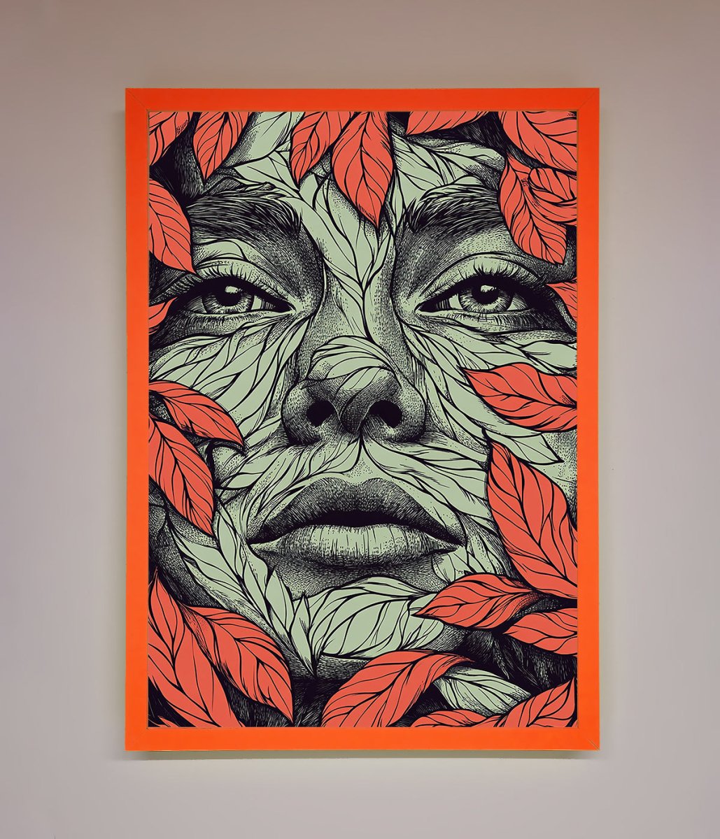 Red Leaves Face Framed Print