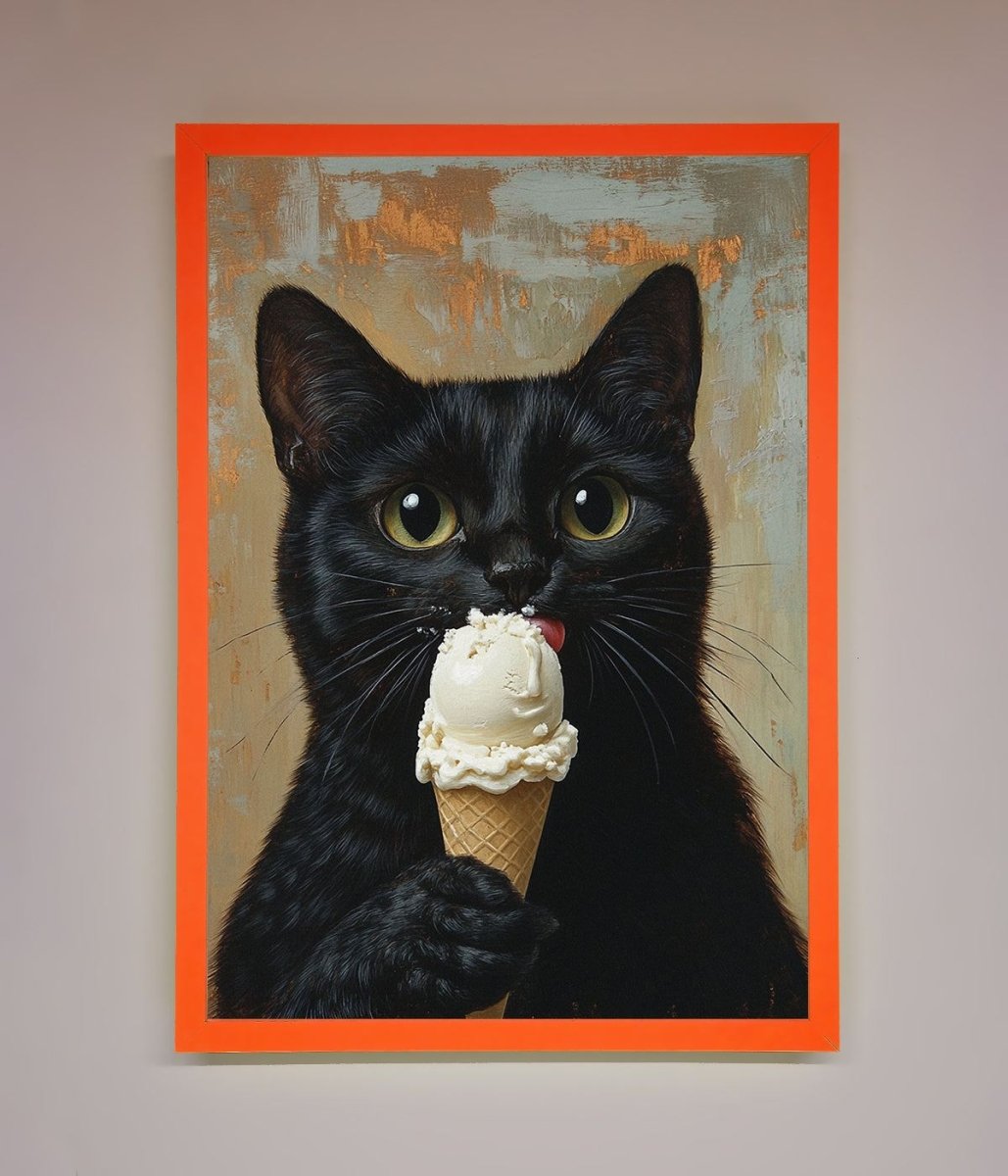 Black Cat Vanilla Icecream Funny Framed Wall Art