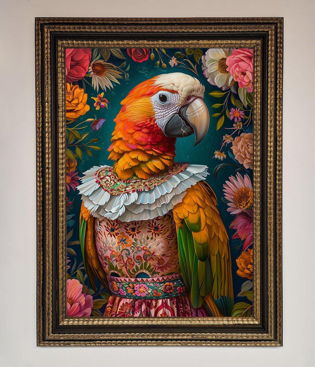 Parrot Renaissance Stare Framed Wall Art