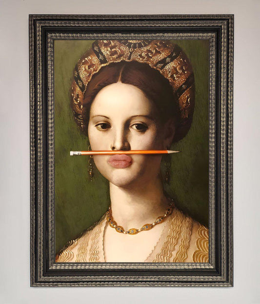 Pencil On Lips Renaissance Framed Print
