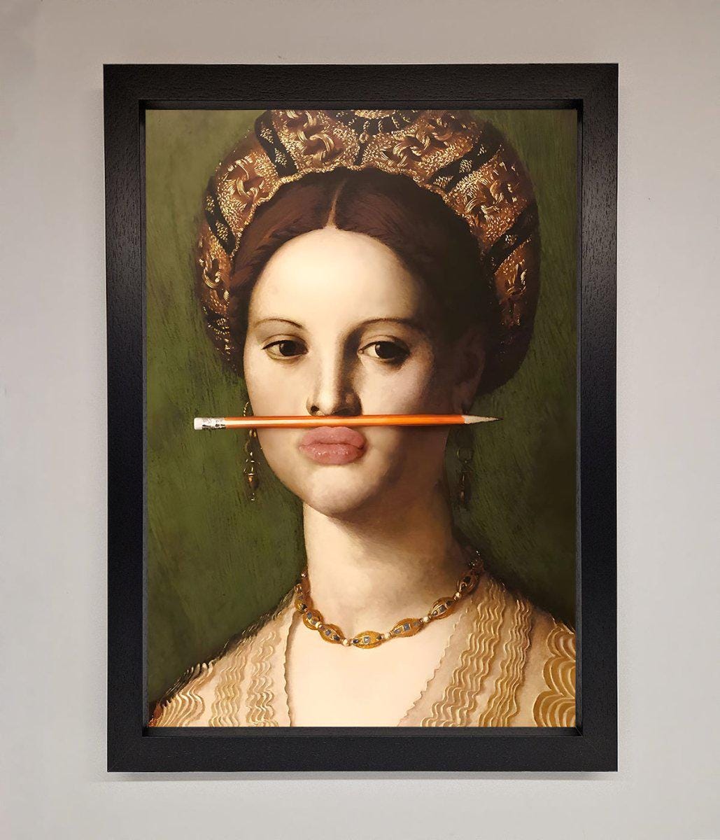 Pencil On Lips Renaissance Framed Print