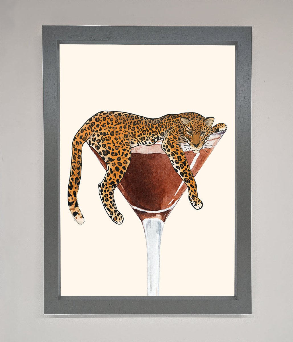 Lazy Leopard Martini Framed Poster