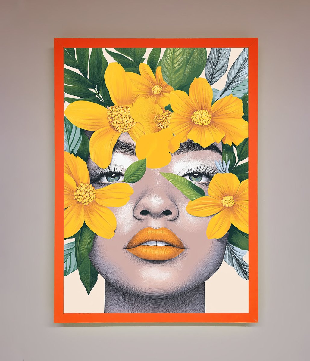 Yellow Flowers Head Framed Poster